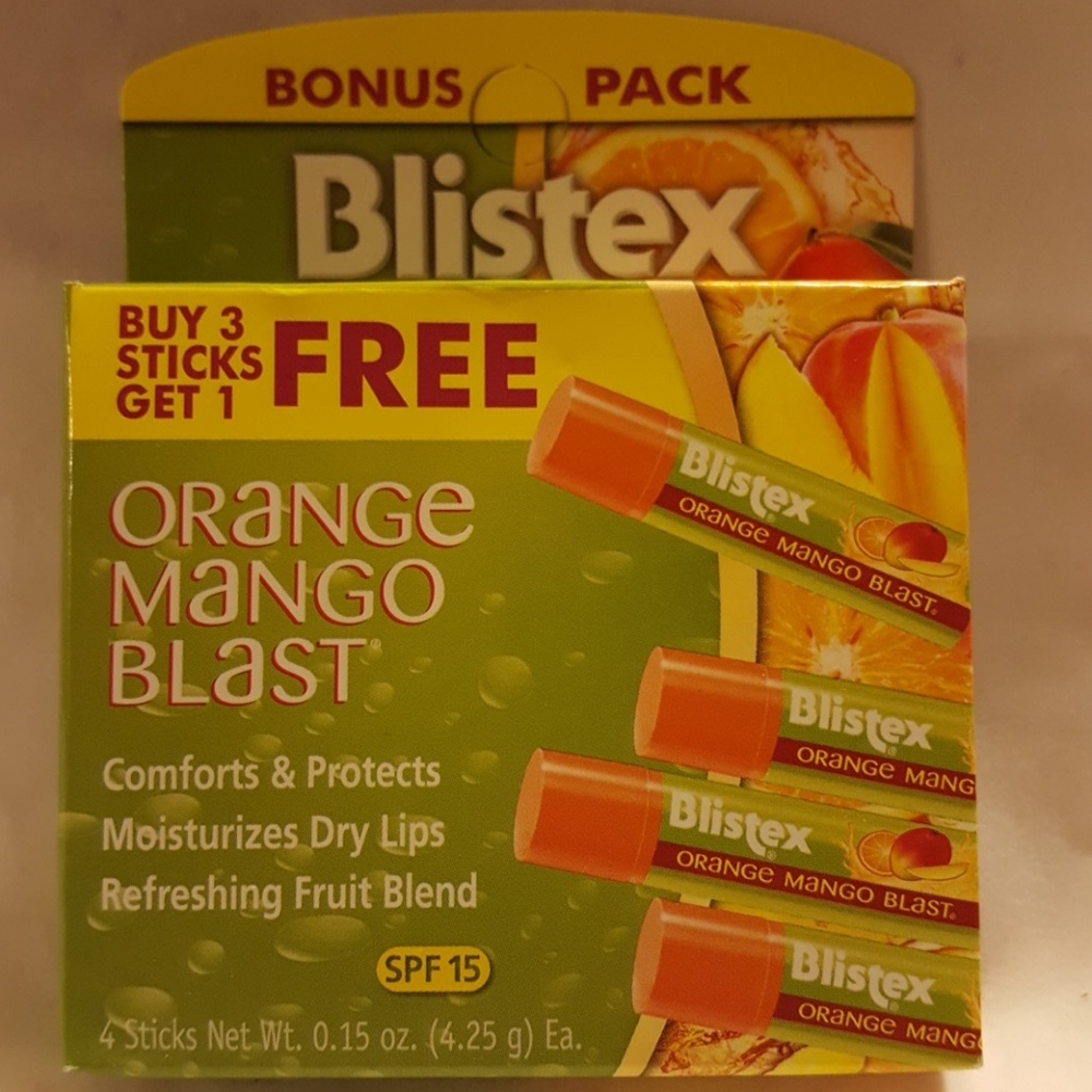 New 2 packs of 4pc each Blistex orange mango blas